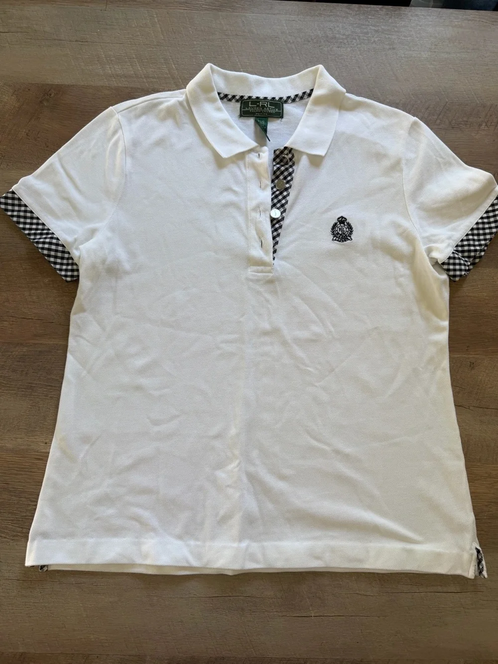 Lauren Active Polo Shirt Checkered Sleeve & Placket Detail | Petite Large